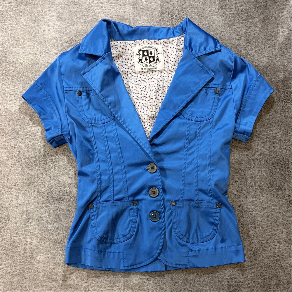 Y2k Royal Blue Structured Button Up Blouse